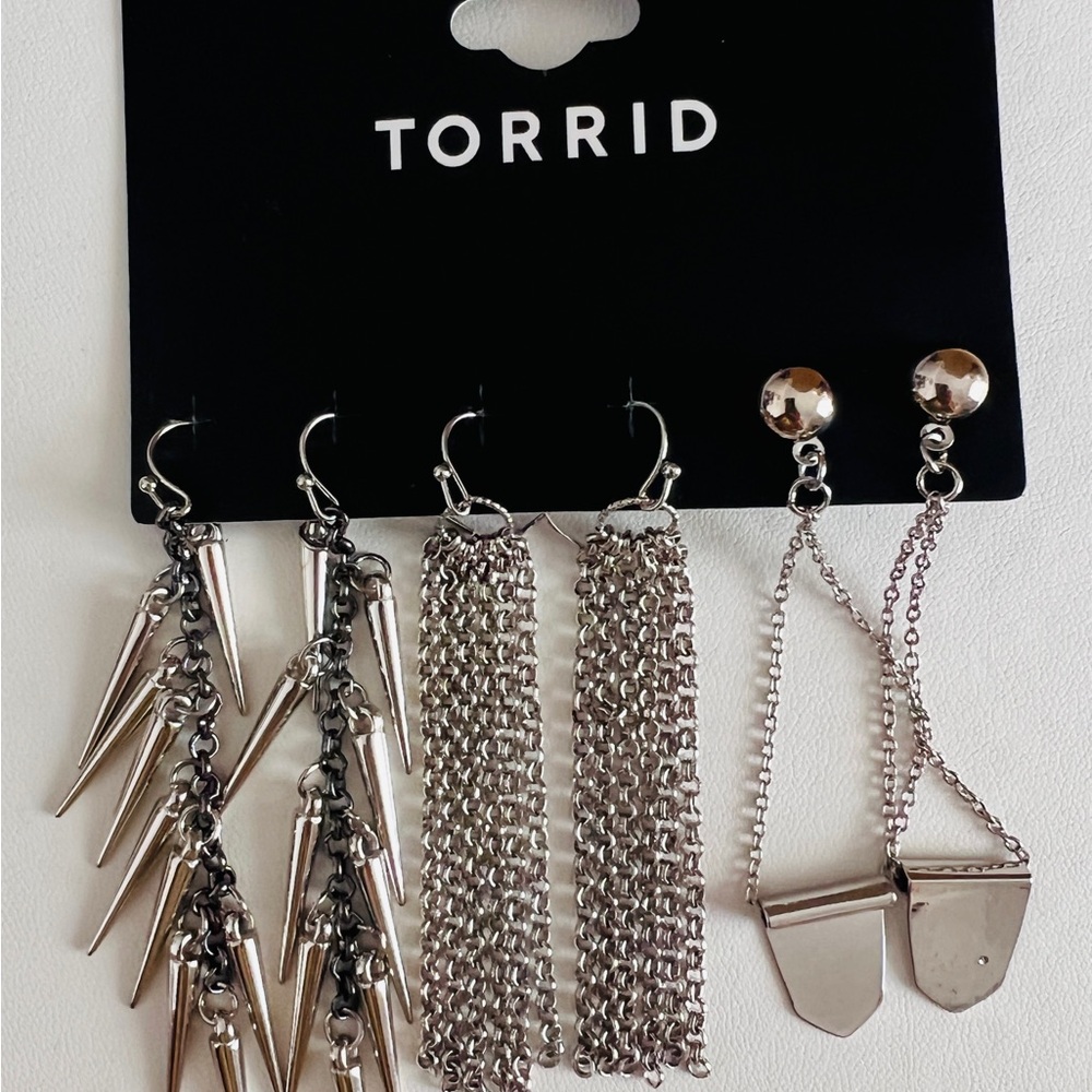 Torrid Silver Tone Spike Chain Dangle Earrings Set of 3